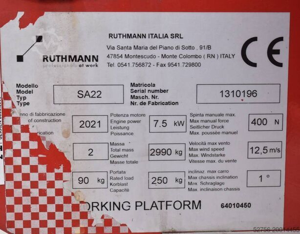 Zvedací plošina Ruthmann Bluelift SA22