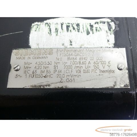Moteur Siemens Siemens 1FT5064-0AC01-2 - Z AC-VSA-Motor SN: E8M64694202002