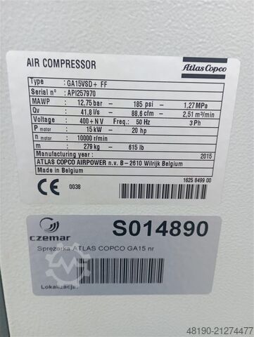 Screw compressor Atlas Copco GA15VSDFF PLUS