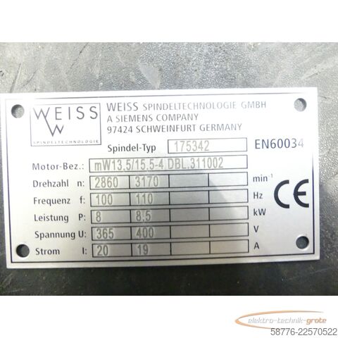 Składnik Weiss 175342 Spindel Motor-Bez. mW13,5/15,5-4 DBL.311002 EN60034 -