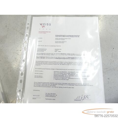 Składnik Weiss 178377 Schleifspindel 21kw / 7000 U/min = 0002    !
