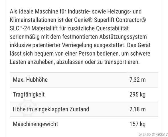 Genie SLC-24 Material-Lift Superlift Contractor Genie SLC-24 Materiallift Genie Superlift Contractor