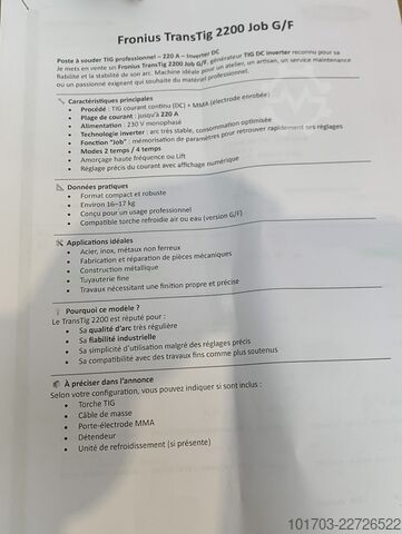 Profesionální TIG svařovací stroj FRONIUS TransTig 2200 Job G/F