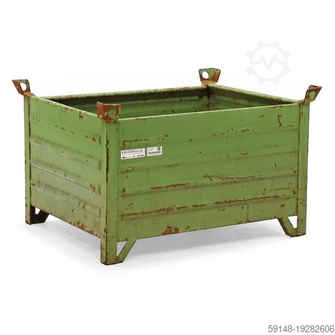 Gebruikte Stapelbak staal vaste constructie 4 wanden L:1065,B:865,H:670mm groen. 382ltr Kruizinga 98-488GB