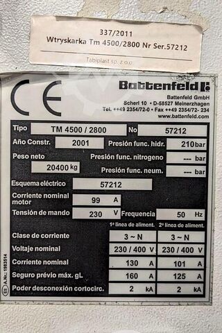 Injection molding machine Battenfeld TM 4500/2800