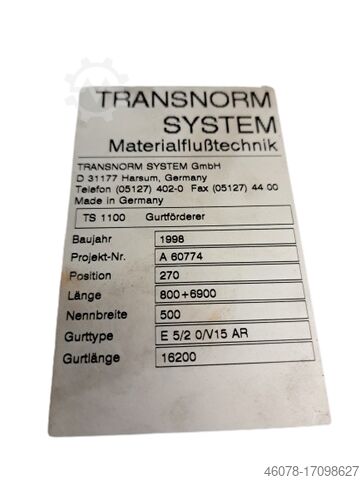 Schuine band schuine bandtransporteur... Transnorm 7750-600-500