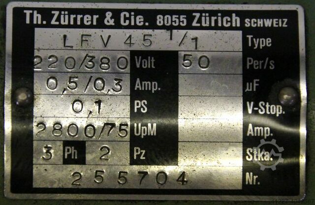 Motor de engrenagem 0.07 kW 75 rpm Zürrer LFV 451/1