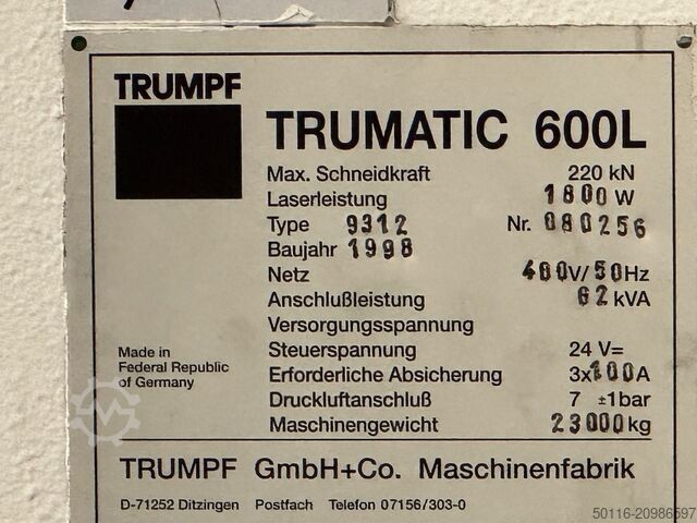 Laserstansmaskin TRUMPF Trumatic 600 L-1600