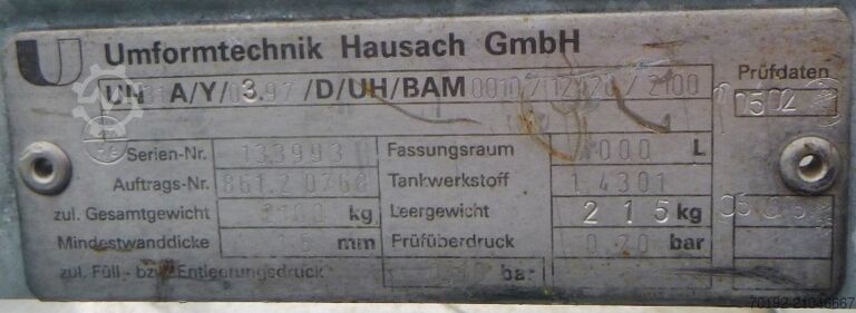 Container IBC de 1000 litri din V2A Umformtechnik Hausach (UCON) 8877