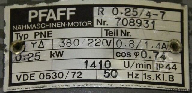 Elektromotor 0,25 kW 1410 ot./min PFAFF PNE