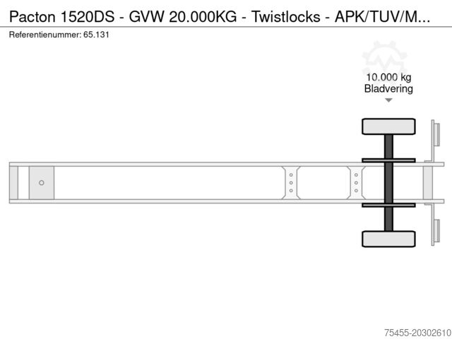 Zwiastun platformy Pacton 1520DS - GVW 20.000KG - Twistlocks - APK/TUV/MO...