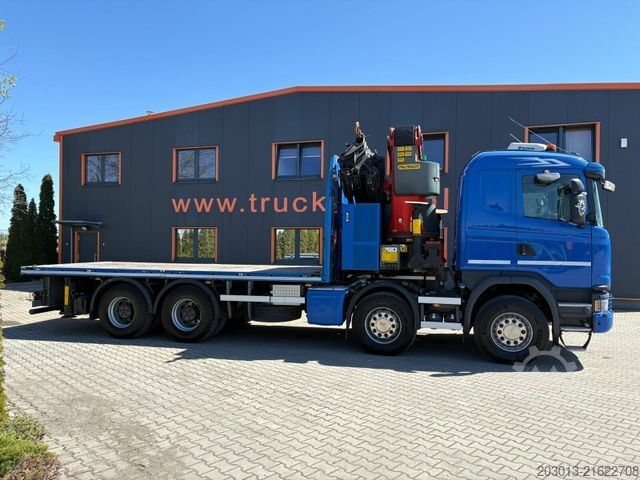 Flatbed truck SCANIA G450 8x4 Pritsche mit Kran Palfinger PK76002 EH