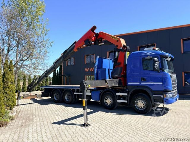 Flatbed truck SCANIA G450 8x4 Pritsche mit Kran Palfinger PK76002 EH