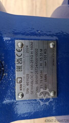 KSB pumpe, centrifugalpumpe 11 kW KSB Sewabloc F100-251G H160M