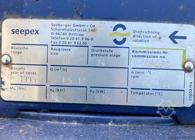 Bomba de parafuso excêntrica utilizada Seepex BN10 / 1,5 -12 m3h