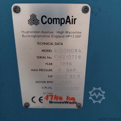 Schroefcompressor Comp Air Cyclone 6000N 75Kw 8bar 12,9m3/min
