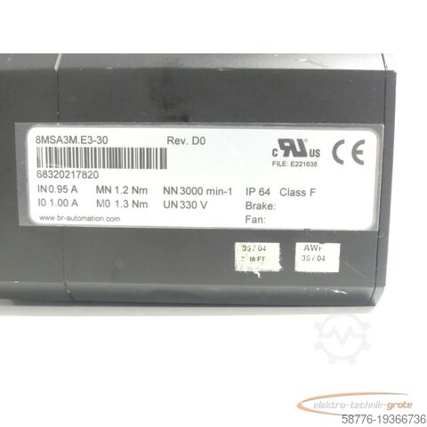 Besturingsunit  BR Automation 8MSA3M.E3-30 Servomotor Rev. D0 SN:68320217820