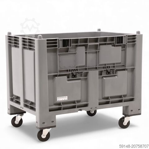 Gebruikte Palletbox 1 klep aan een lange zijde + zwenkwielen  - L:1200 x B:800 x H:985mm - Kruizinga 99-1342-KL-ZW-B