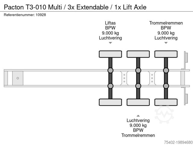 Kontejnerski transport Pacton T3-010 Multi / 3x Extendable /  1x Lift Axle