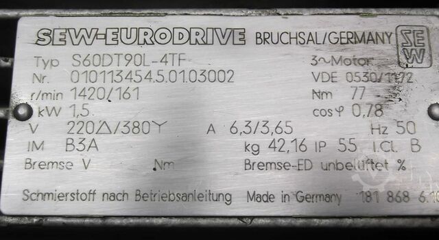 Motorreductor 1,5 kW 161 rpm SEW-EURODRIVE S60DT90L-4TF