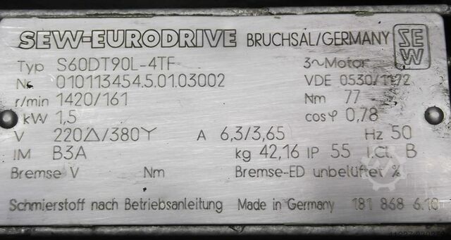 Motorreductor 1,5 kW 161 rpm SEW-EURODRIVE S60DT90L-4TF