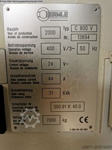 Milling machining centers - vertical HERMLE C 800 V