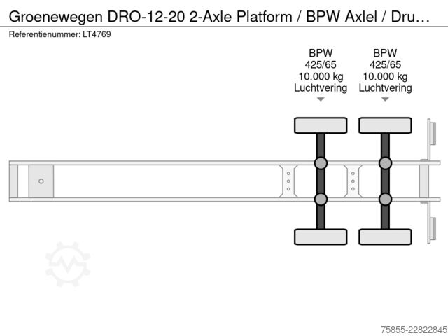 Platte bak Groenewegen DRO-12-20 2-Axle Platform / BPW Axlel / Drumbra...