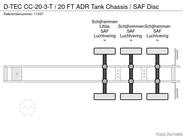 Μεταφορά εμπορευματοκιβωτίων D-TEC CC-20-3-T / 20 FT ADR Tank Chassis / SAF Disc