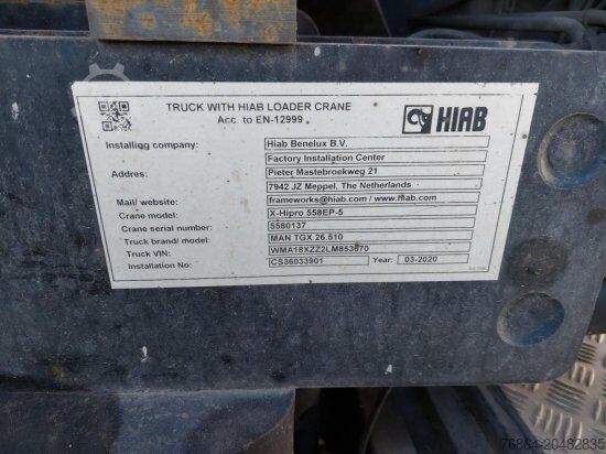 Vrachtauto met open laadbak MAN TGX 26.510 BL PRITSCHE, INTARDER,   HIAB X-HIPRO 558EP-5,  ALU-FELGEN, LENKACHSE,