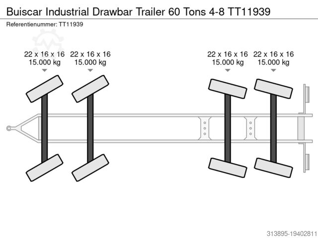 Platte bak Buiscar Industrial Drawbar Trailer 60 Tons 4-8