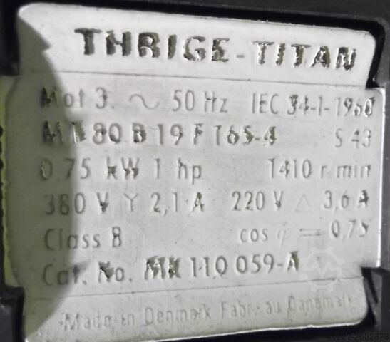 Tandwielmotor 0,75 kW 22 tpm Thrige Titan MT80B19FT65-4
