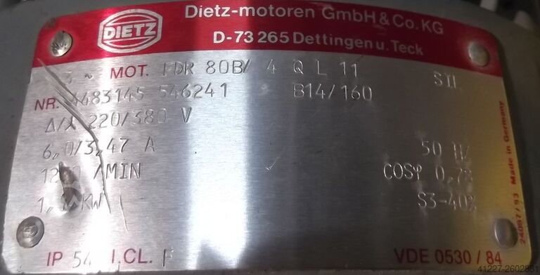 Převodový motor 1,1 kW 12 ot / min Dietz FDR80B/4QL11