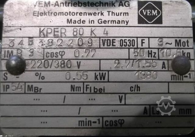 Electric motor 0.55 kW 1380 Rpm VEM KPER80K4