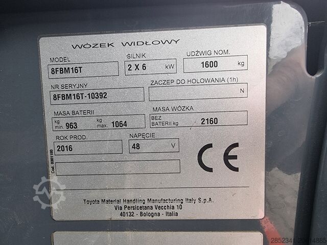 Hoogheffende truck GABELSTAPLER TOYOTA 1,6t NUR 1900 Stunden 8FBM16T