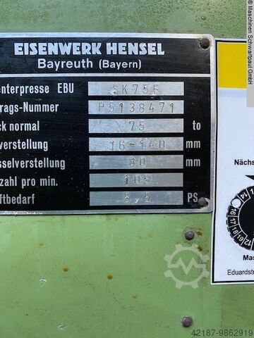 Excentrische pers - enkele kolom EBU SK75F