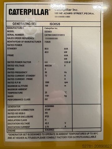 Agregado CAT DE50E0 - 50 kVA Generator - DPX-18006