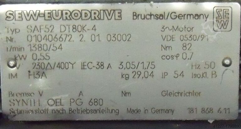 Electric motor 0.55 kW 1380 rpm SEW-EURODRIVE SAF52 DT80K-4