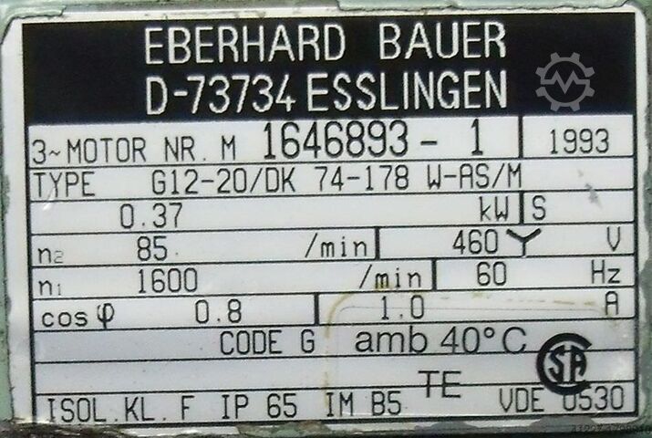 Aandrijfmotor 0,37 kW 70 tpm BAUER G12-20/DK 74-178 W-AS/M