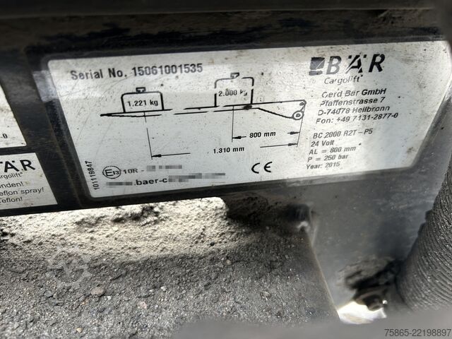 Elevador trasero BAR BC 2000 R2T-P5 / Loadlift 2000 kg / Accu Batter...