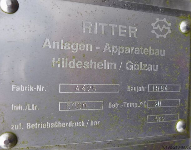 Réservoir de 6000 litres en V2A Ritter (HBB Hildesheimer Behälterbau) 8572