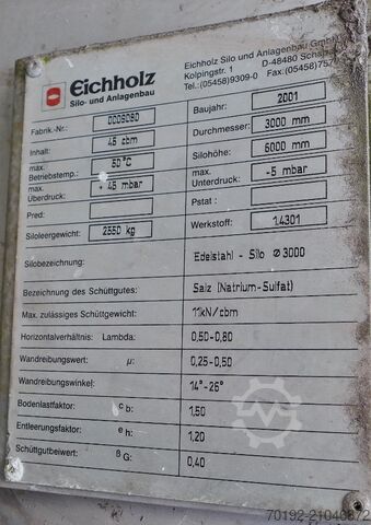 Réservoirs de silo de 46000 litres en V2A Eichholz Silo- und Anlagenbau 8571