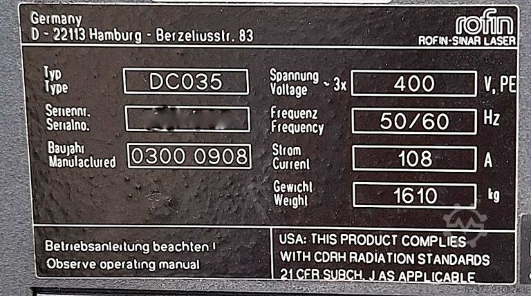 Lasersnijsysteem Rofin DC 035/DC 035 2B