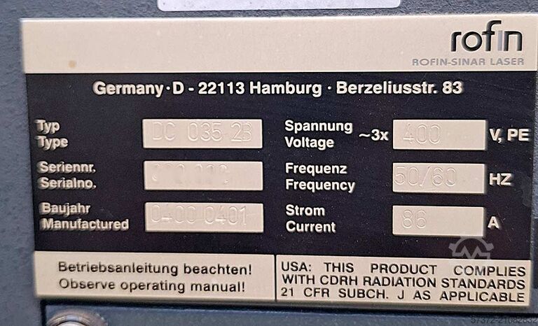 Lasersnijsysteem Rofin DC 035/DC 035 2B