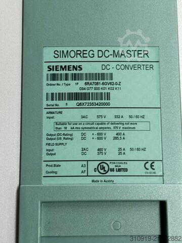 Besturingsunit Siemens 6RA7081-6GV62-0-Z