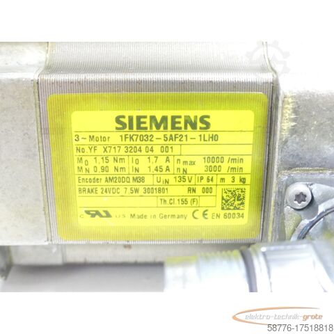 Control unit Siemens 1FK7032-5AF21-1LH0 Synchronservomotor SN:YFX717320404001