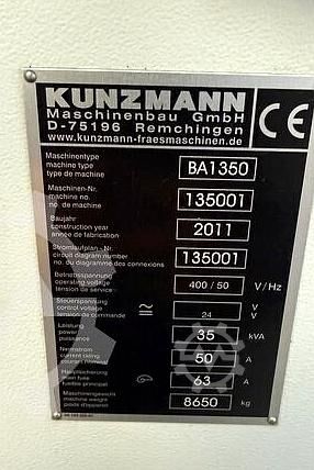 Függőleges megmunkáló központ KUNZMANN BA 1350