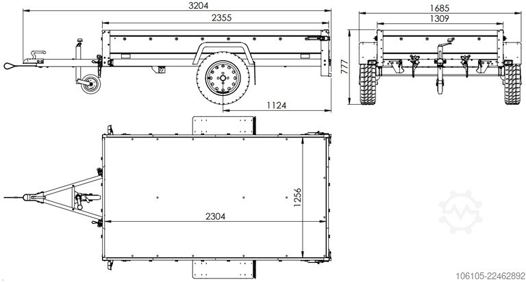 Rimorchio per auto Unitrailer Garden 230 KIPP ALU mit 80 cm Hochplane