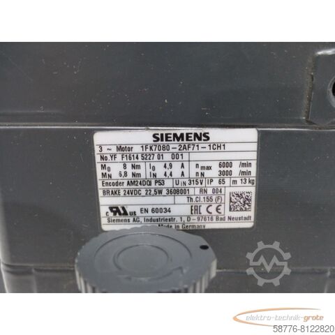 Siemens motor Siemens 1FK7080-2AF71-1CH1 Synchronmotor SN:YFF1614522701001  !