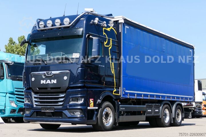 Platós teherautó ponyvával MAN TGX 26.510 PP Retarder XL-Tank Mitnahmestapler
