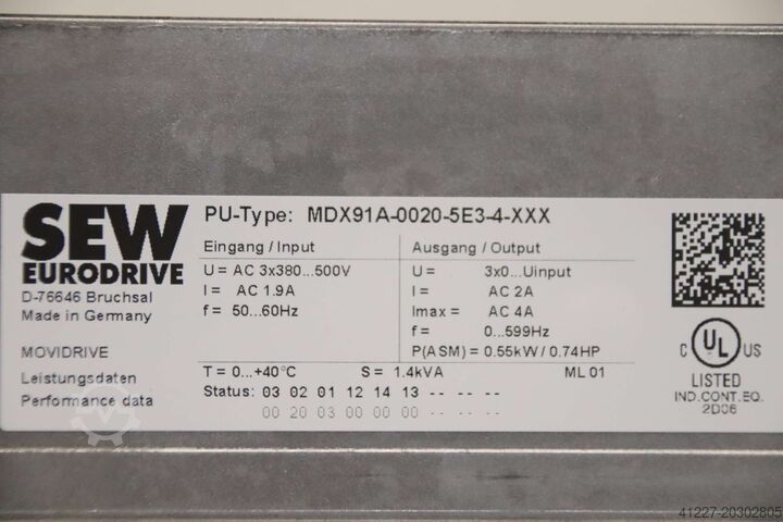 Frekans dönüştürücü 0,55 kW SEW Eurodrive MDX91A-0020-5E3-4-XXX